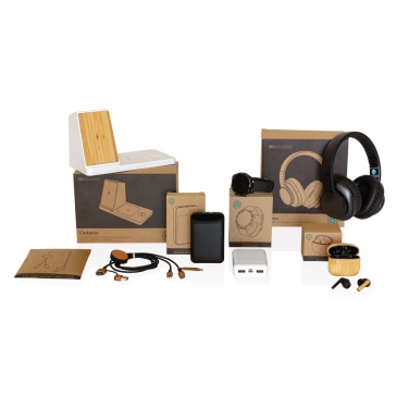 Logo trade business gifts image of: Ontario recycled plastic & bamboo 3-in-1 wireless charger