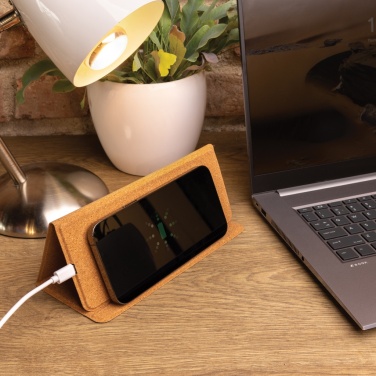 Logo trade corporate gifts image of: 10W wireless charging cork mousepad and stand