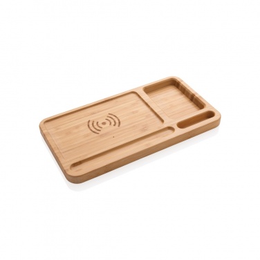 Logo trade promotional gift photo of: Bamboo desk organiser 5W wireless charger
