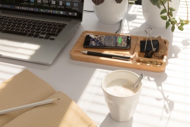 Logotrade promotional item image of: Bamboo desk organiser 5W wireless charger