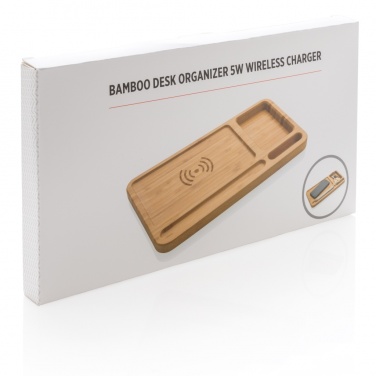 Logo trade advertising products image of: Bamboo desk organiser 5W wireless charger