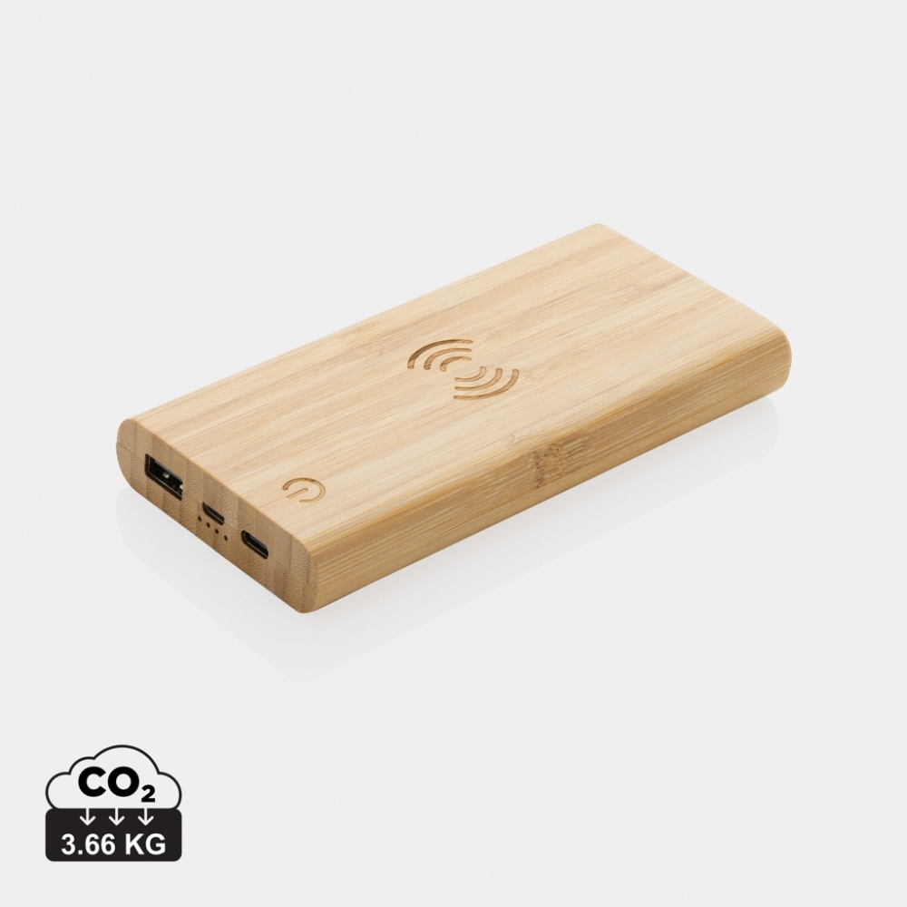 Logo trade promotional giveaways image of: Bamboo 8.000 mAh 5W wireless powerbank