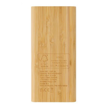 Logotrade promotional giveaways photo of: Bamboo 8.000 mAh 5W wireless powerbank