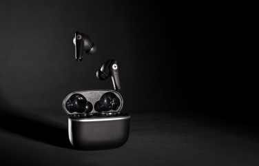Logo trade promotional product photo of: RCS recycled plastic Swiss Peak TWS earbuds 2.0