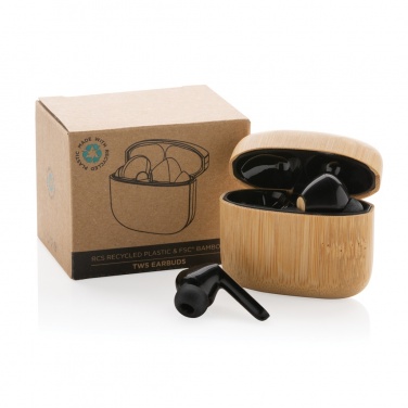 Logo trade promotional giveaway photo of: Bamboo TWS earbuds with RCS recycled plastic
