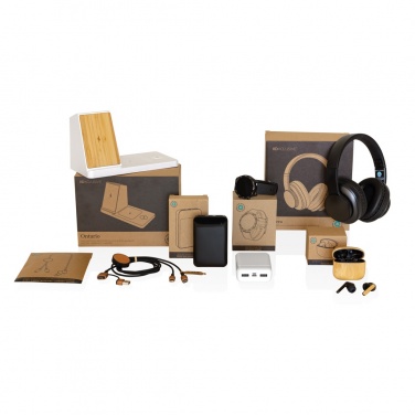 Logotrade promotional gift picture of: Bamboo TWS earbuds with RCS recycled plastic