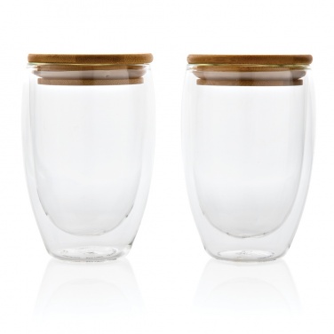 Logo trade promotional products picture of: Double wall borosilicate glass with bamboo lid 350ml 2pc set