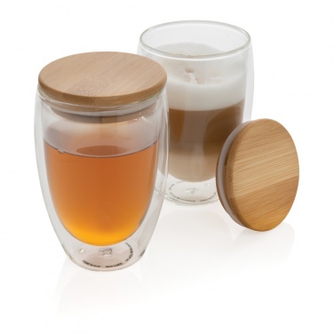 Logo trade promotional merchandise image of: Double wall borosilicate glass with bamboo lid 350ml 2pc set