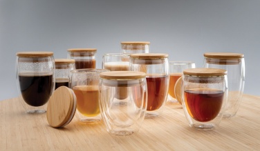 Logotrade promotional merchandise photo of: Double wall borosilicate glass with bamboo lid 350ml 2pc set