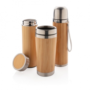 Logo trade promotional giveaways image of: Bamboo vacuum travel flask
