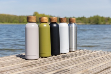 Logotrade advertising product image of: Wood RCS certified recycled stainless steel vacuum bottle