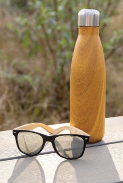 Logo trade promotional giveaways image of: Vacuum insulated stainless steel bottle with wood print