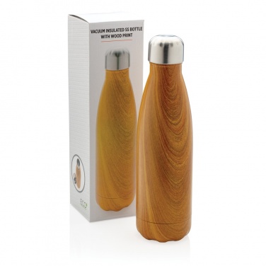 Logo trade corporate gifts image of: Vacuum insulated stainless steel bottle with wood print