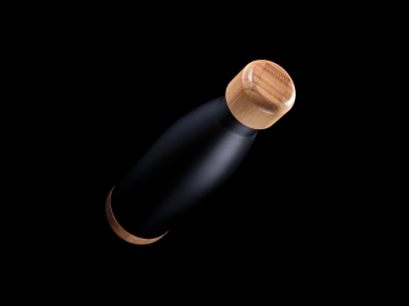 Logo trade promotional items image of: Vacuum stainless steel bottle with bamboo lid and bottom