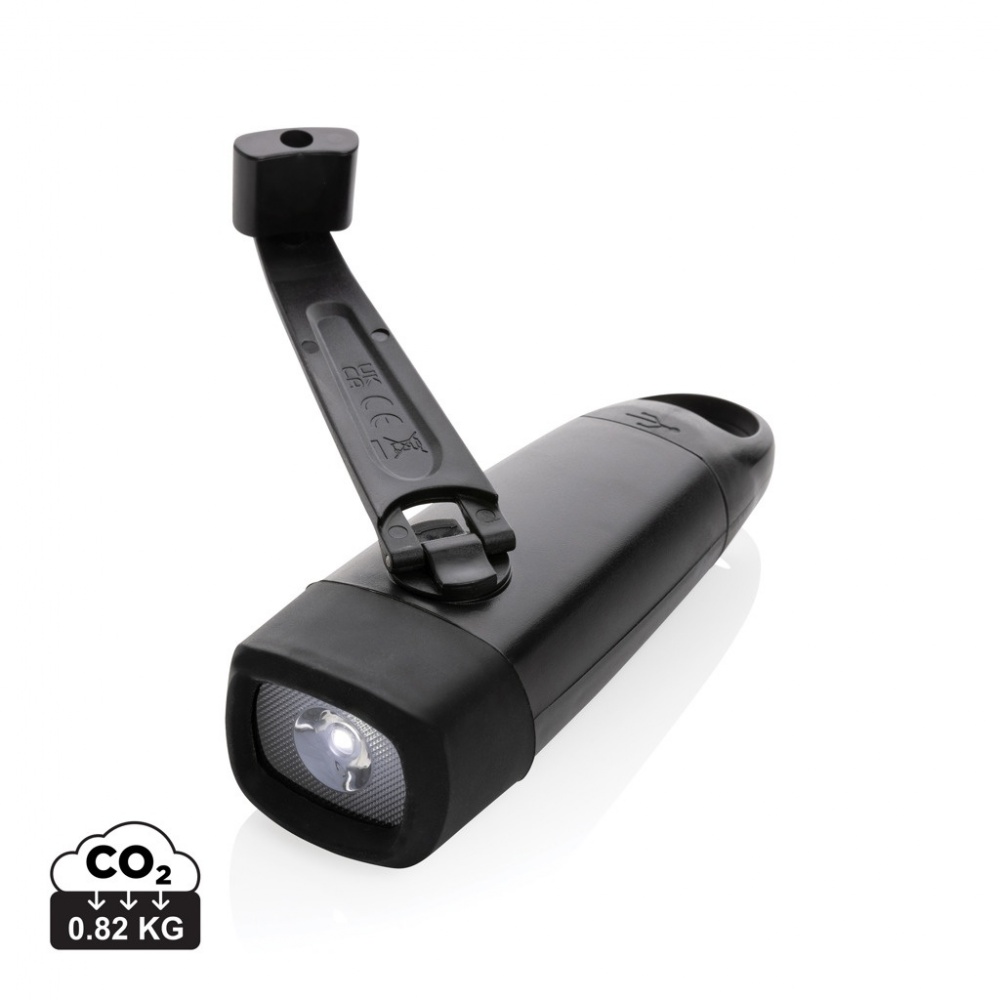 Logo trade promotional merchandise image of: Lightwave RCS rplastic USB-rechargeable torch with crank
