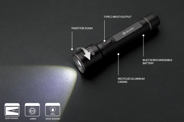 Logo trade promotional giveaway photo of: Gear X RCS recycled aluminum USB-rechargeable torch large