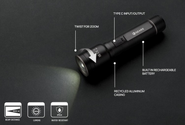 Logo trade promotional giveaways image of: RCS recycled aluminum USB-rechargeable heavy duty torch