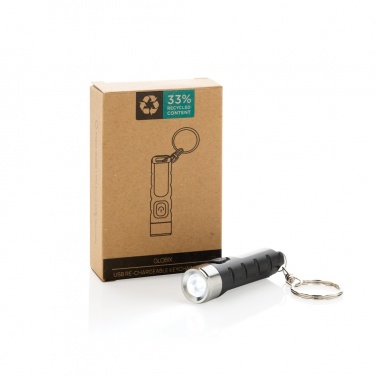 Logotrade corporate gift picture of: Globix RCS recycled plastic USB re-chargeable keychain torch