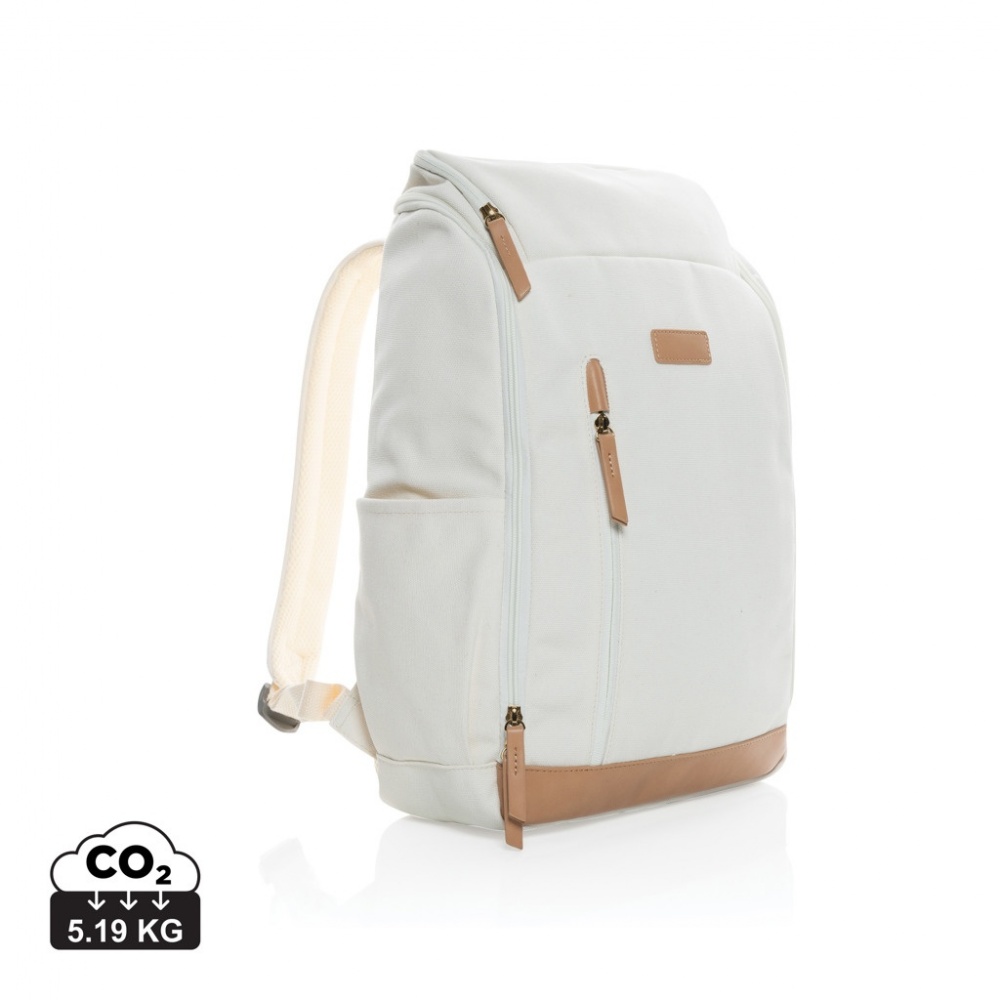 Logo trade business gift photo of: Impact AWARE™ 16 oz. recycled canvas 15" laptop backpack