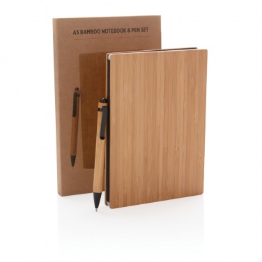 Logo trade promotional product photo of: A5 Bamboo notebook & pen set
