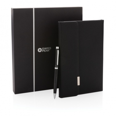 Logo trade promotional giveaways image of: Swiss Peak deluxe A5 notebook and pen set