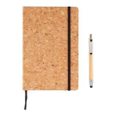 Logotrade promotional giveaway image of: A5 notebook with bamboo pen including stylus