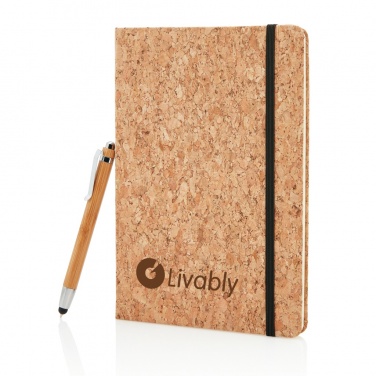 Logo trade business gift photo of: A5 notebook with bamboo pen including stylus