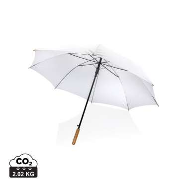 Logo trade advertising products image of: 27" Impact AWARE™ RPET 190T auto open bamboo umbrella