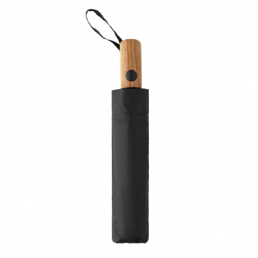 Logo trade promotional gifts picture of: Kaycey 21" AWARE™ RPET Acacia wood mini auto open umbrella