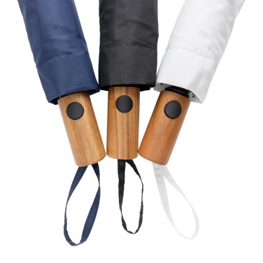 Logotrade promotional merchandise picture of: Kaycey 21" AWARE™ RPET Acacia wood mini auto open umbrella