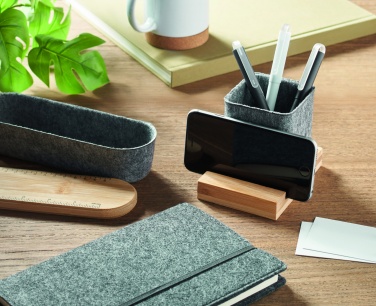 Logo trade promotional merchandise photo of: RPET felt pen pot phone stand