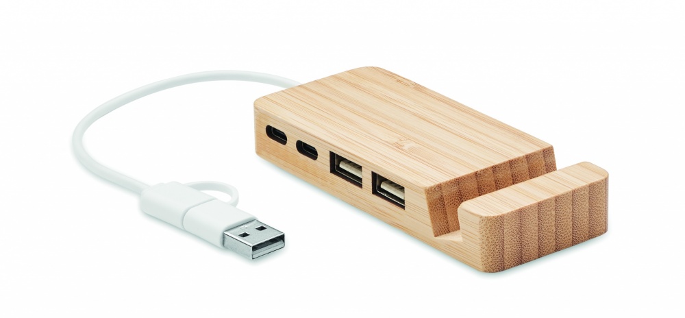Logo trade advertising product photo of: Bamboo USB 4 ports hub