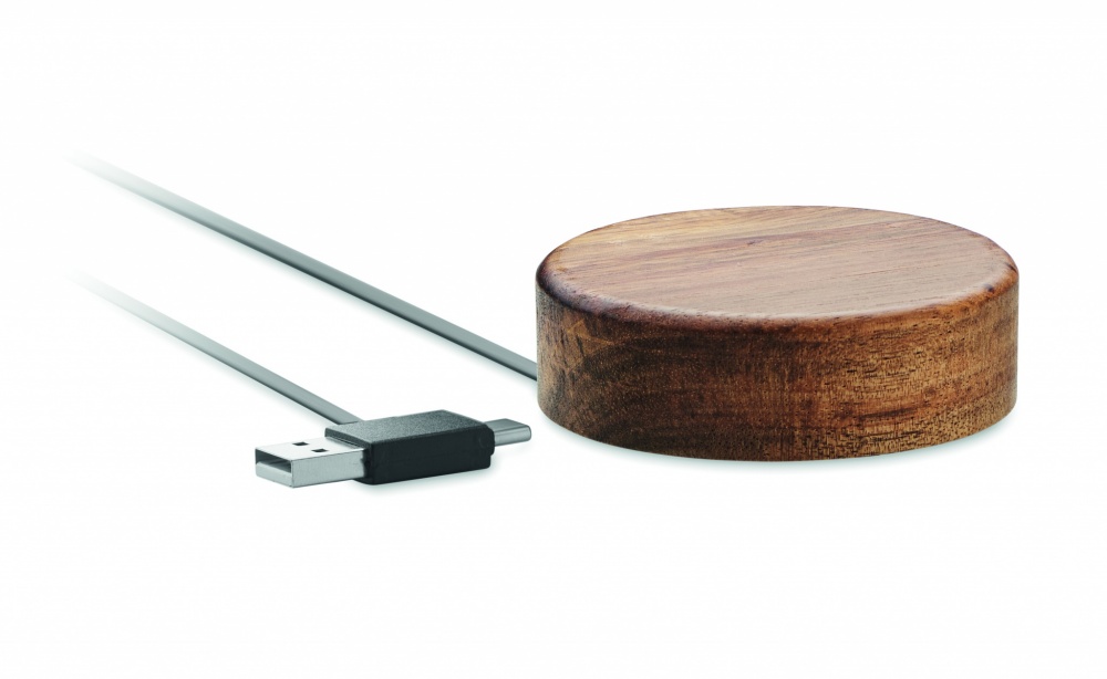 Logo trade promotional giveaway photo of: Wireless charger in acacia 15W