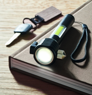 Logotrade promotional merchandise picture of: 3-in-1 aluminum flashlight with an emergency hammer and seatbelt cutter, customizable with printing