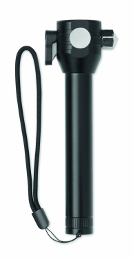 Logo trade promotional merchandise picture of: 3-in-1 aluminum flashlight with an emergency hammer and seatbelt cutter, customizable with printing