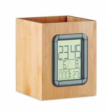 Logotrade promotional merchandise image of: Bamboo pen holder and LCD clock