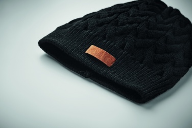 Logo trade promotional merchandise picture of: Cable knit beanie in RPET