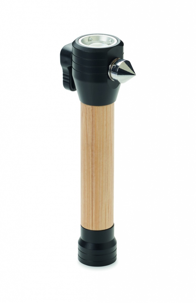Logo trade promotional item photo of: 3-in-1 bamboo flashlight with an emergency hammer and seatbelt cutter