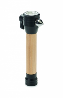 Logotrade advertising product picture of: 3-in-1 bamboo flashlight with an emergency hammer and seatbelt cutter