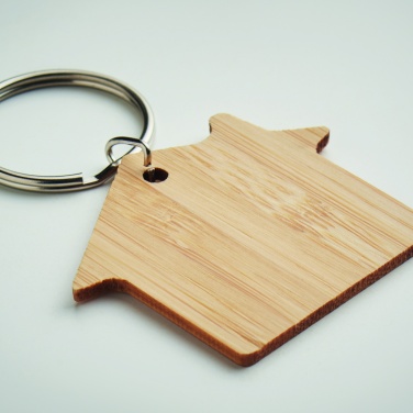 Logo trade advertising products image of: House shaped bamboo key ring Järvenpää