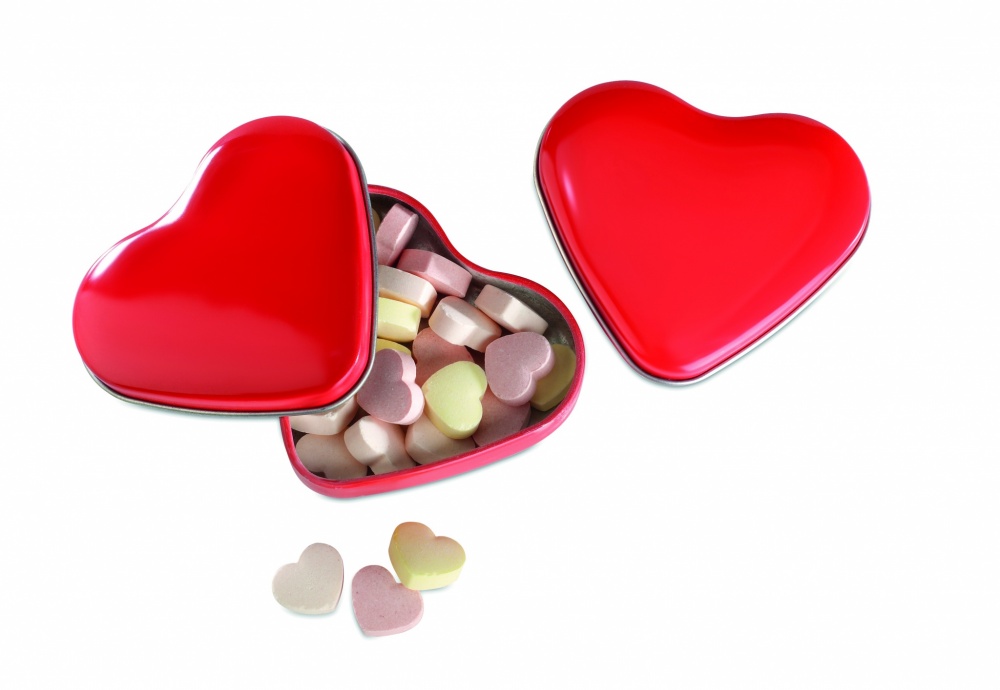 Logo trade business gift photo of: Heart tin box with candies