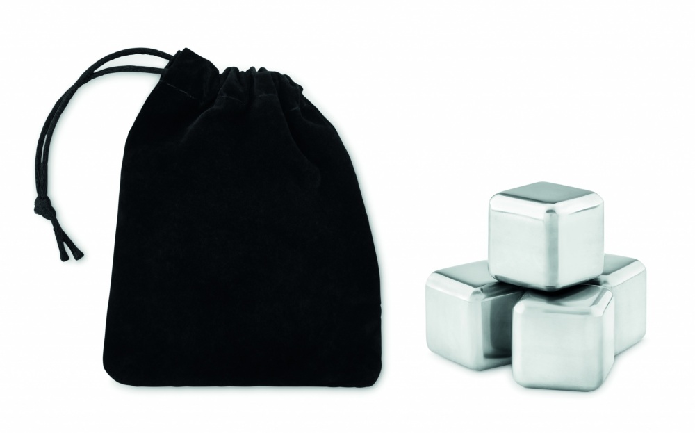 Logo trade promotional giveaways image of: Set of 4 SS ice cubes in pouch