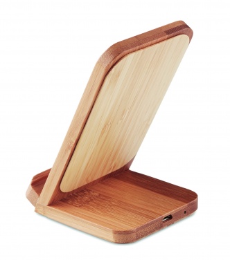 Logo trade corporate gifts image of: Bamboo wireless charge stand 5W WIRESTAND
