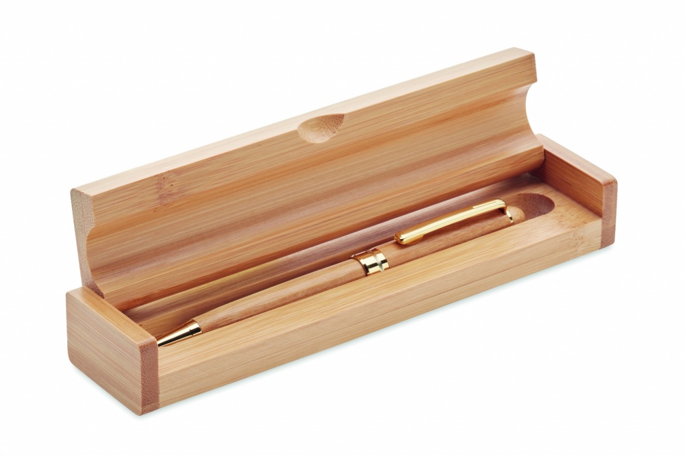 Logo trade advertising products image of: Bamboo twist-action ballpoint pen in a box