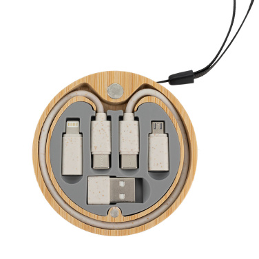 Logo trade promotional merchandise photo of: 4in1 cable in wooden case, LH-ZM01