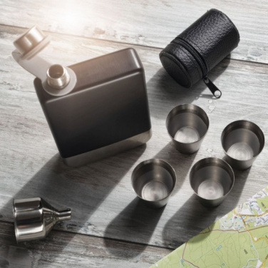 Logotrade advertising product picture of: Hip flask set TAHAT Schwarzwolf