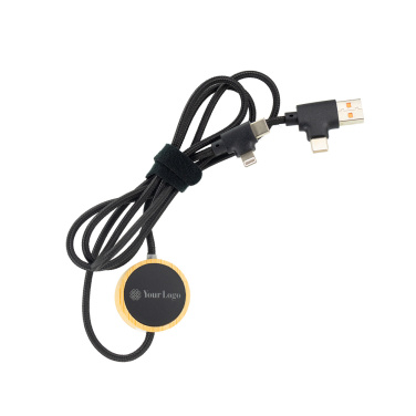 Logotrade promotional product image of: 4in1 long wooden cable with elighted logo for engraving