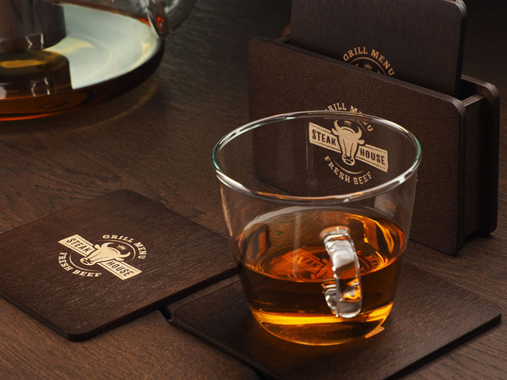 Logo trade advertising products picture of: Wooden box with 4 coasters 1871121