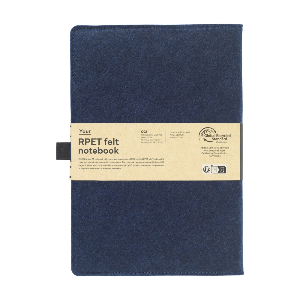 Logotrade promotional item picture of: Felty GRS RPET Paper Notebook A5