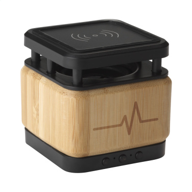 Logotrade promotional items photo of: Bamboo Block Speaker with wireless charger